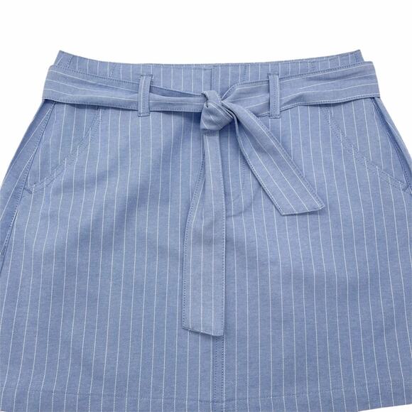 Sky and Sparrow Blue w/ White Pin Stripe Chambray Mini Skirt Junior 3 - Picture 5 of 12